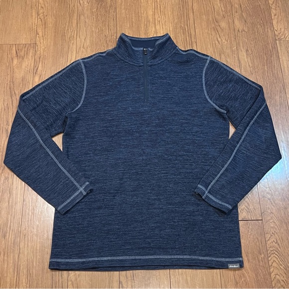 Eddie Bauer Other - Eddie Bauer Navy Blue Heather Quarter Zip Pullover Sweatshirt Jacket Sz M
